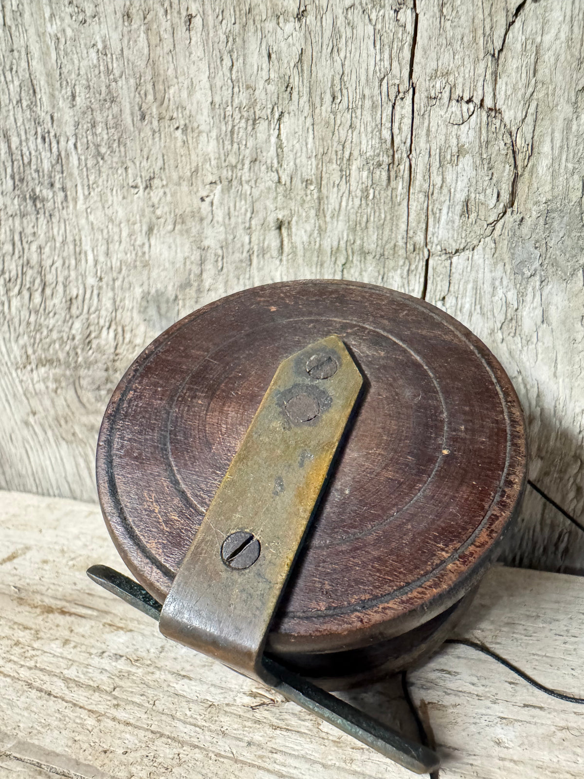 Vintage Wood & Brass Fishing Reel