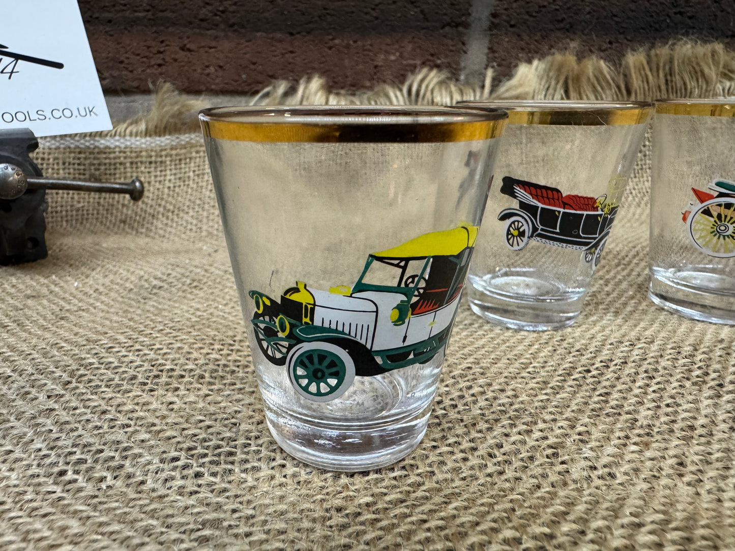 Set of 4 Vintage Car Themed Shot Glasses