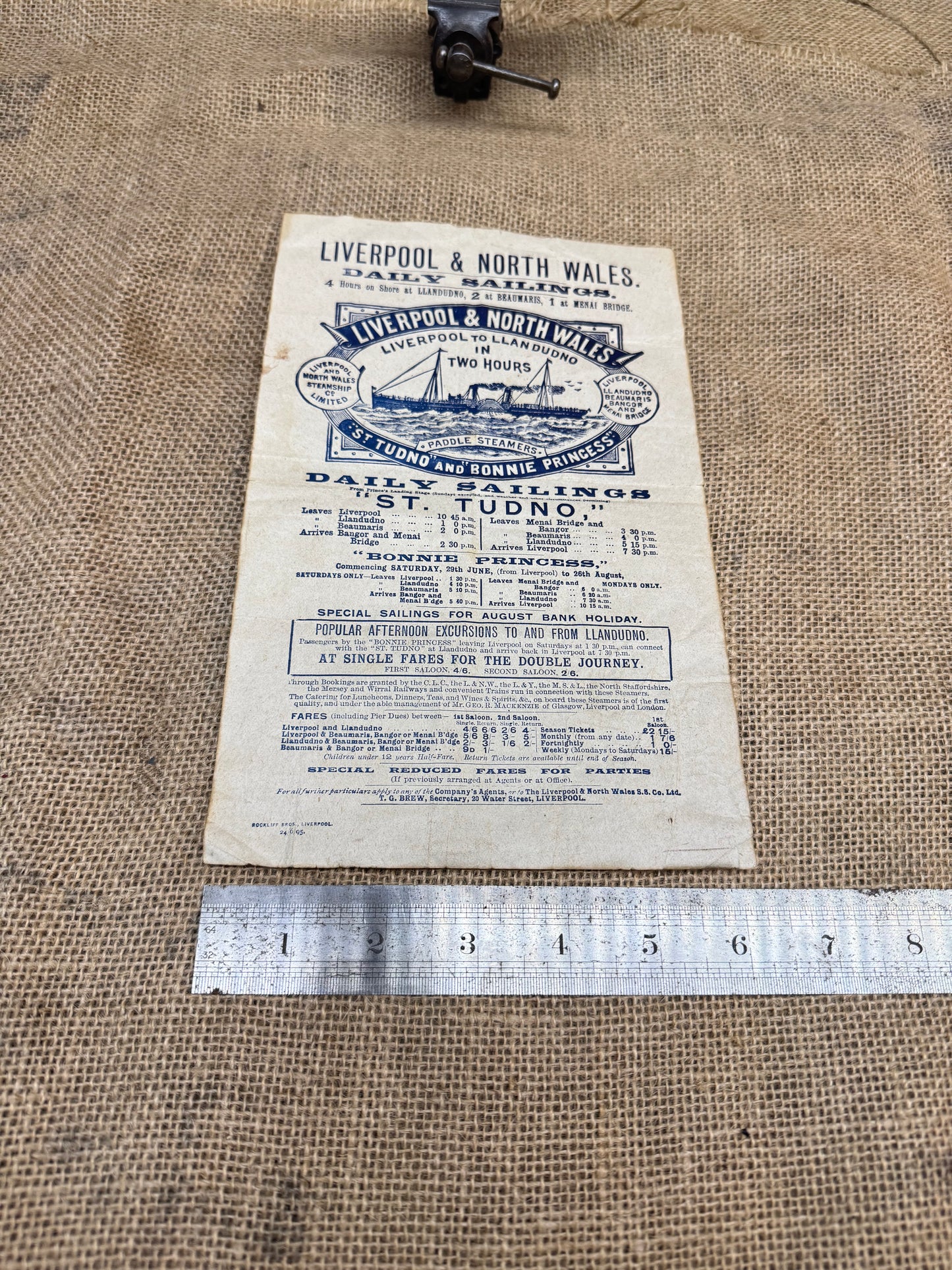 Antique Liverpool and North Wales Paddle Steamer Advert
