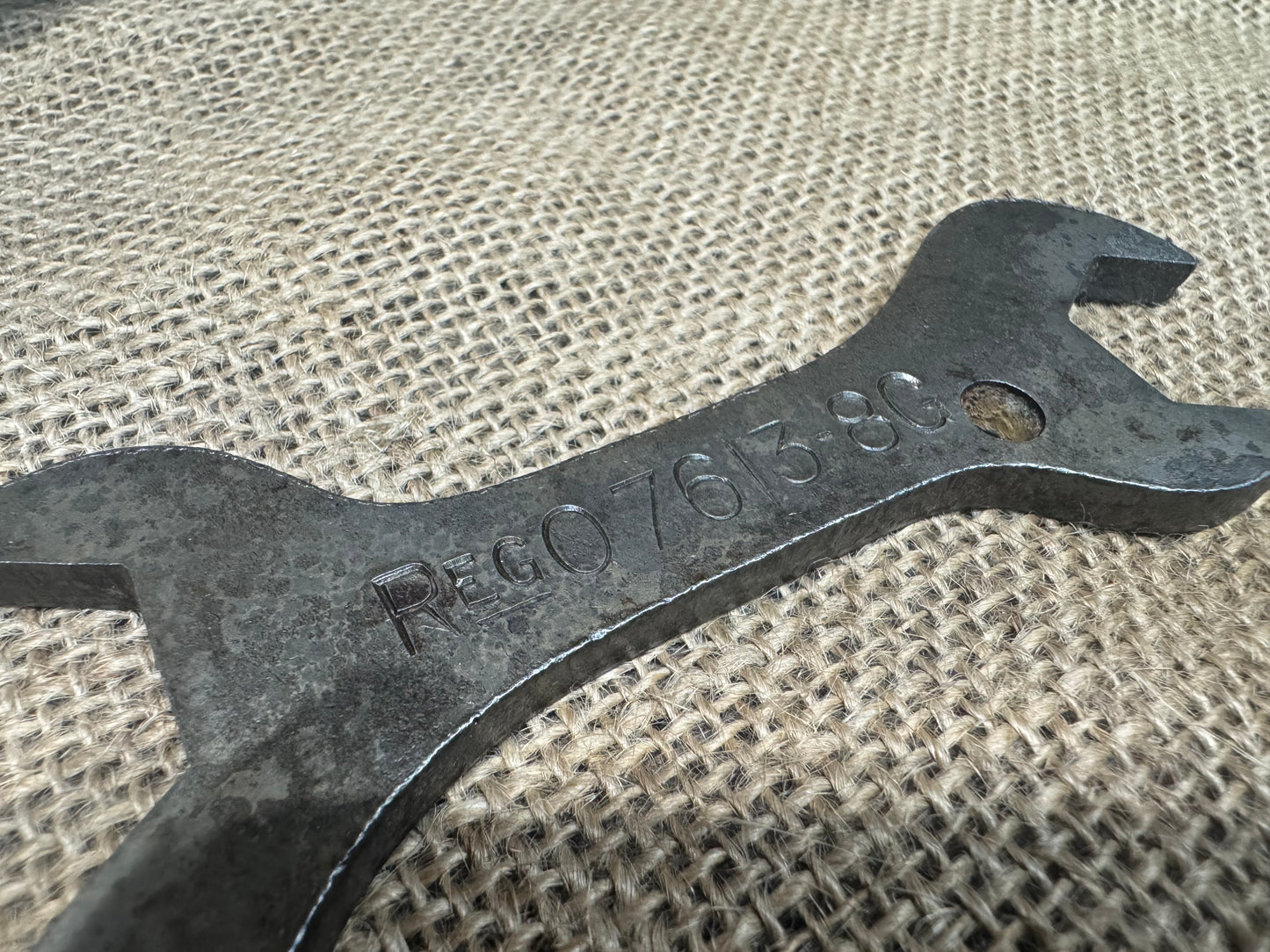 Pressed Steel Spanner marked Reg 7613-8G