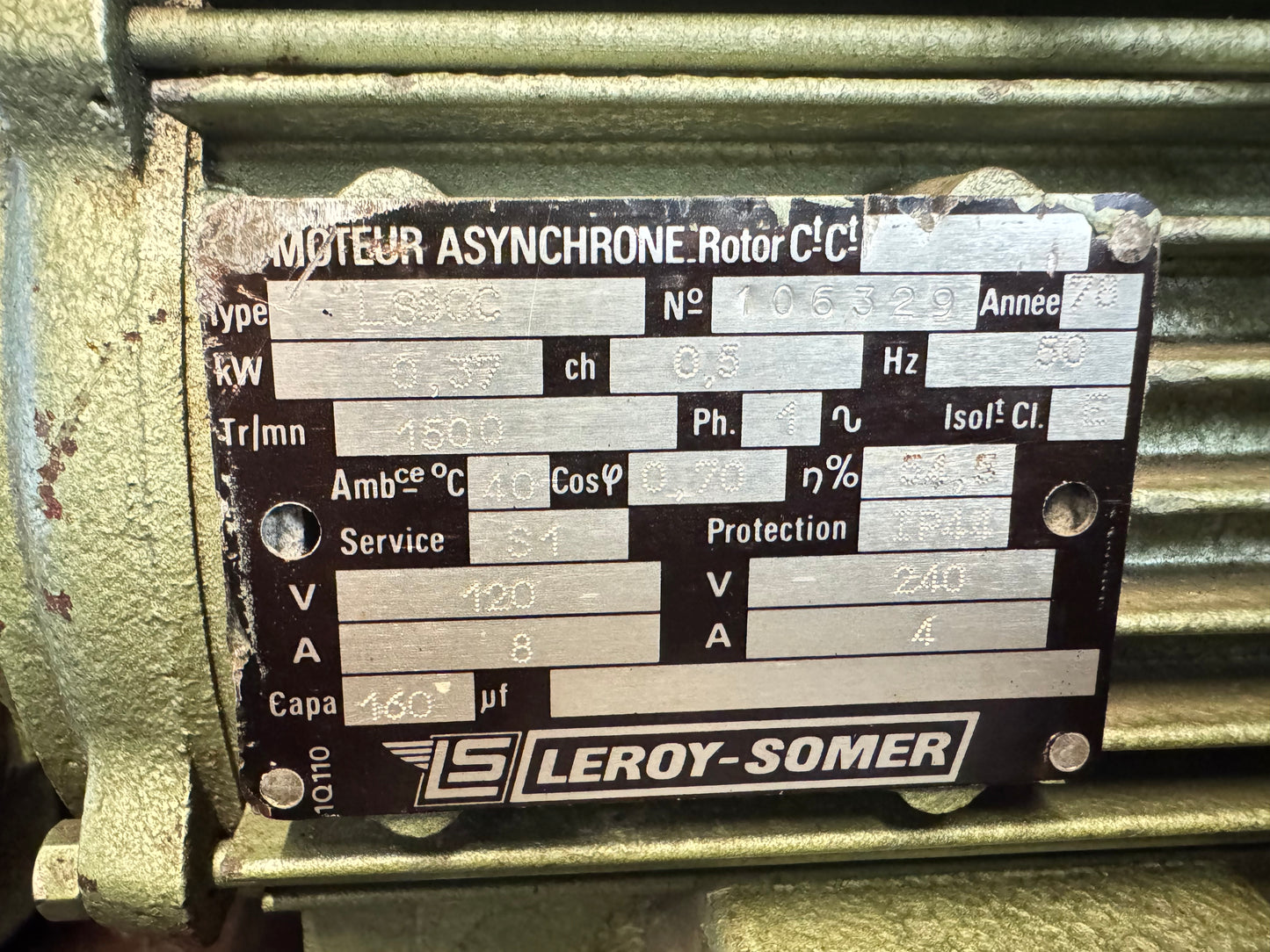 Leroy Somer Single Phase 0.37kw Motor with 2:29 Reducer