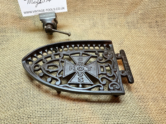 Antique Cast Flat Iron Trivet with Hot Cross Design