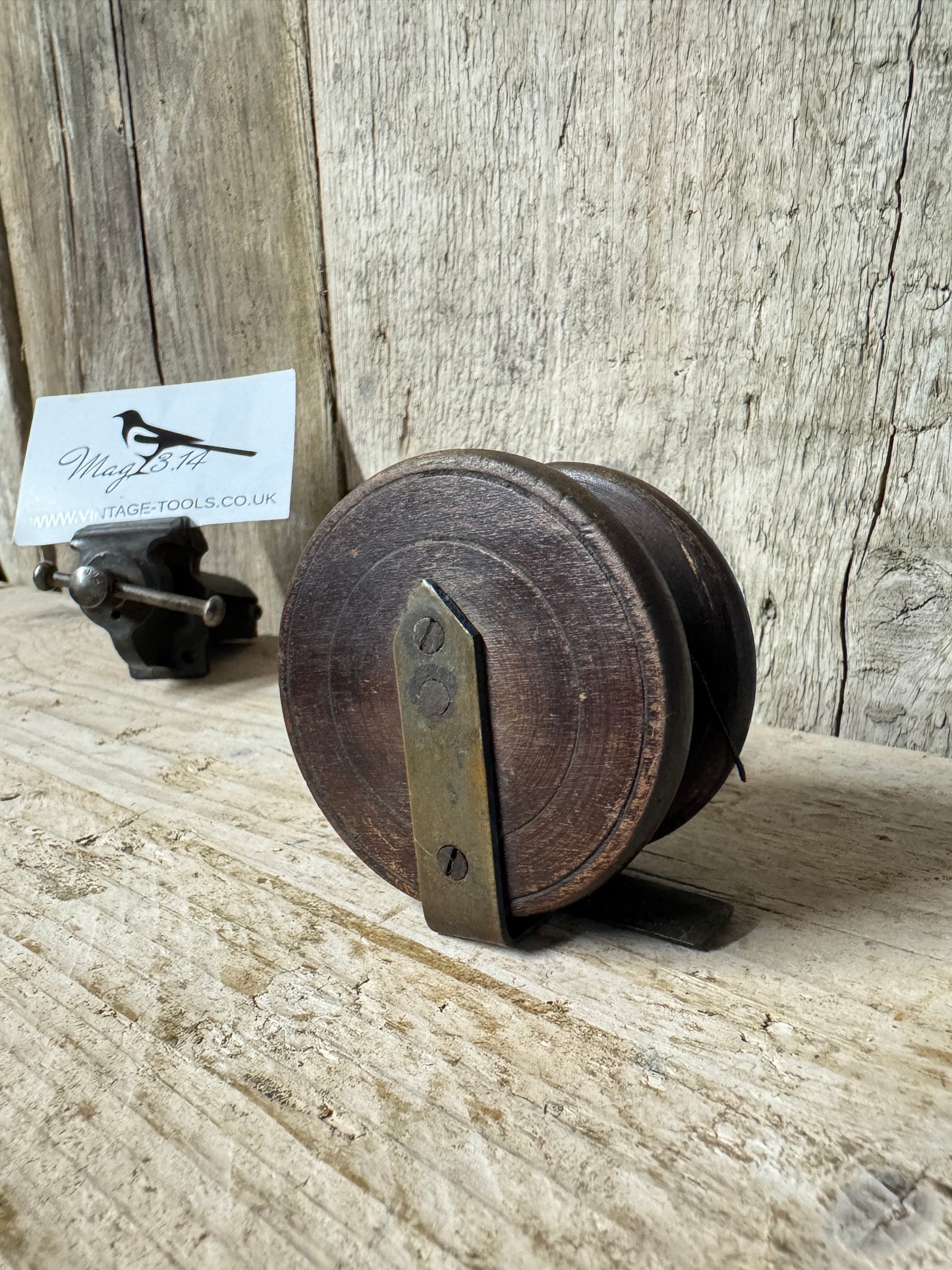 Vintage Wood & Brass Fishing Reel