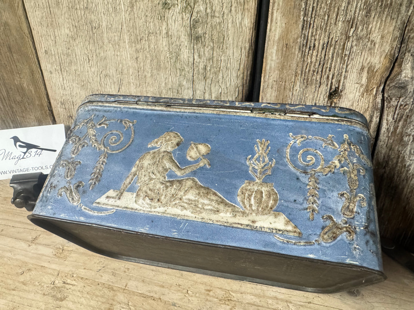Vintage Coffee Tin with Roman Embossed Procne & Cupid Motiffs