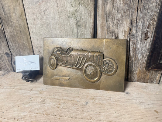 Solid Brass Embossed Wall Plaque Featuring a Mercedes SSK Race Car No 8