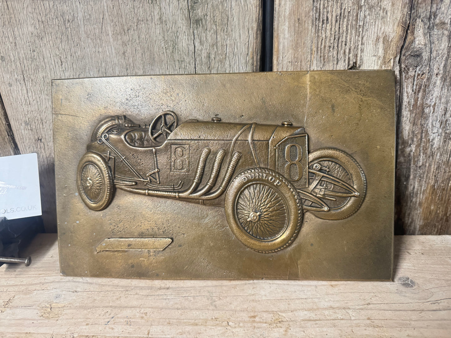 Solid Brass Embossed Wall Plaque Featuring a Mercedes SSK Race Car No 8