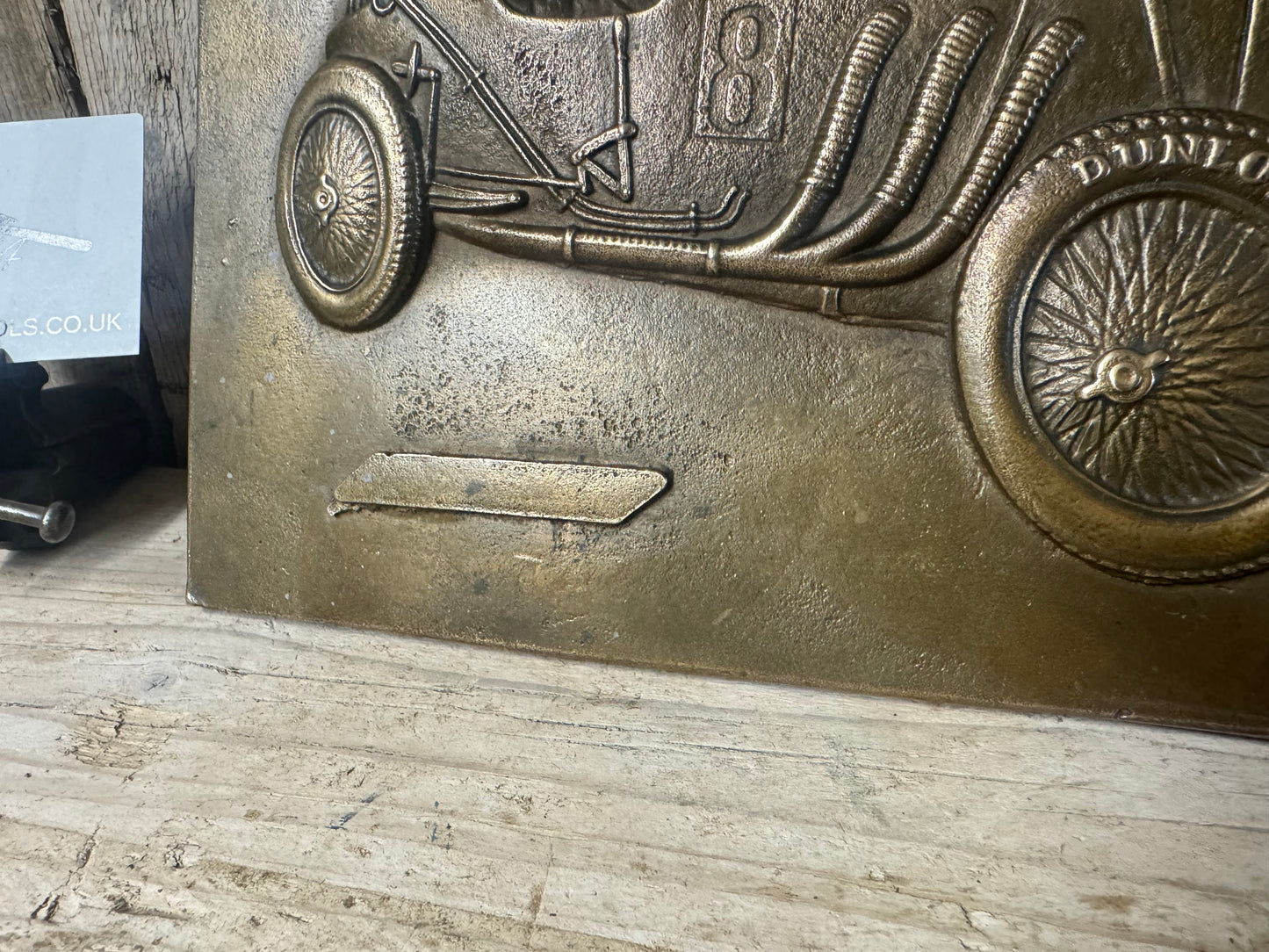 Solid Brass Embossed Wall Plaque Featuring a Mercedes SSK Race Car No 8