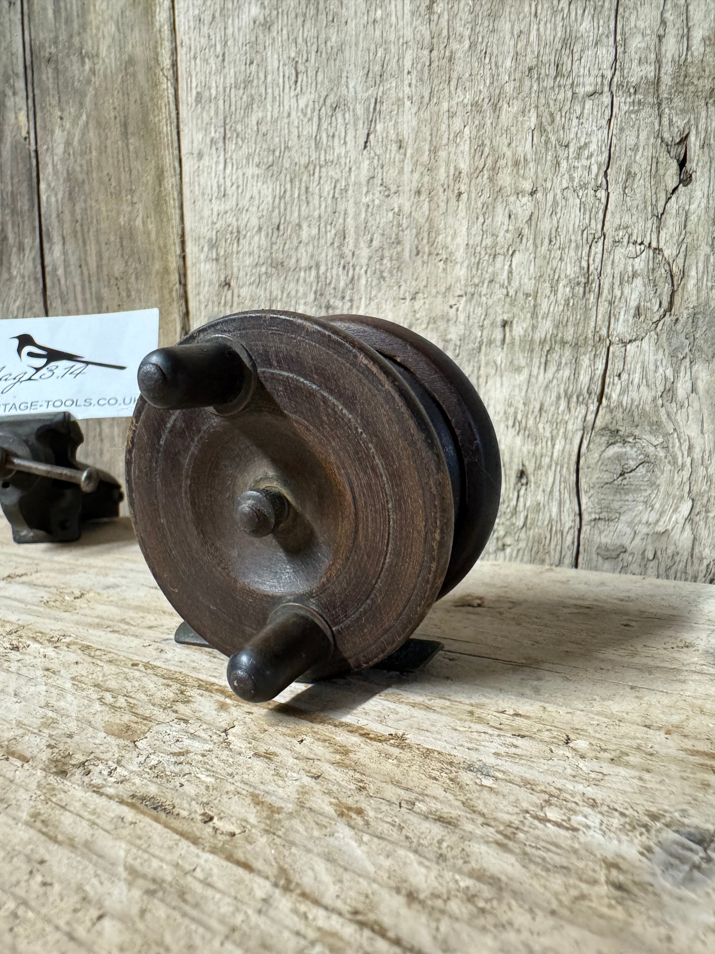 Vintage Wood & Brass Fishing Reel