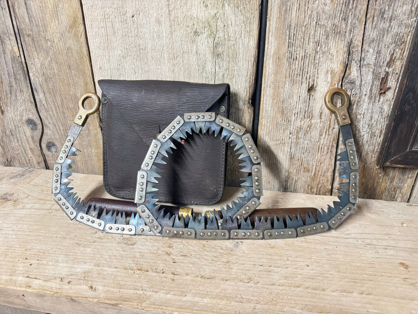Francis Wood & Son 1918 WW1 Trench Saw with Handles and Leather Pouch