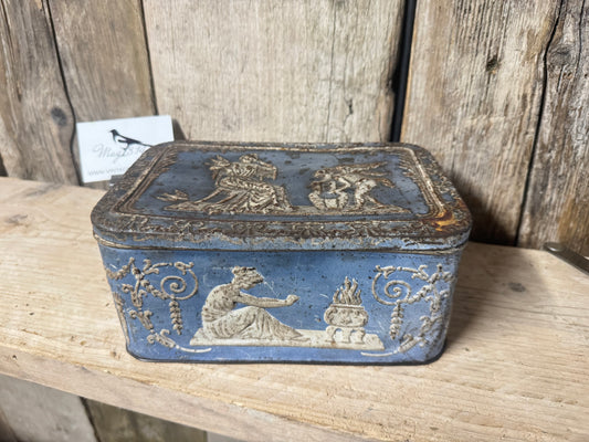 Vintage Coffee Tin with Roman Embossed Procne & Cupid Motiffs