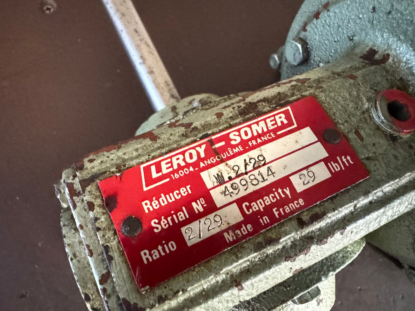 Leroy Somer Single Phase 0.37kw Motor with 2:29 Reducer