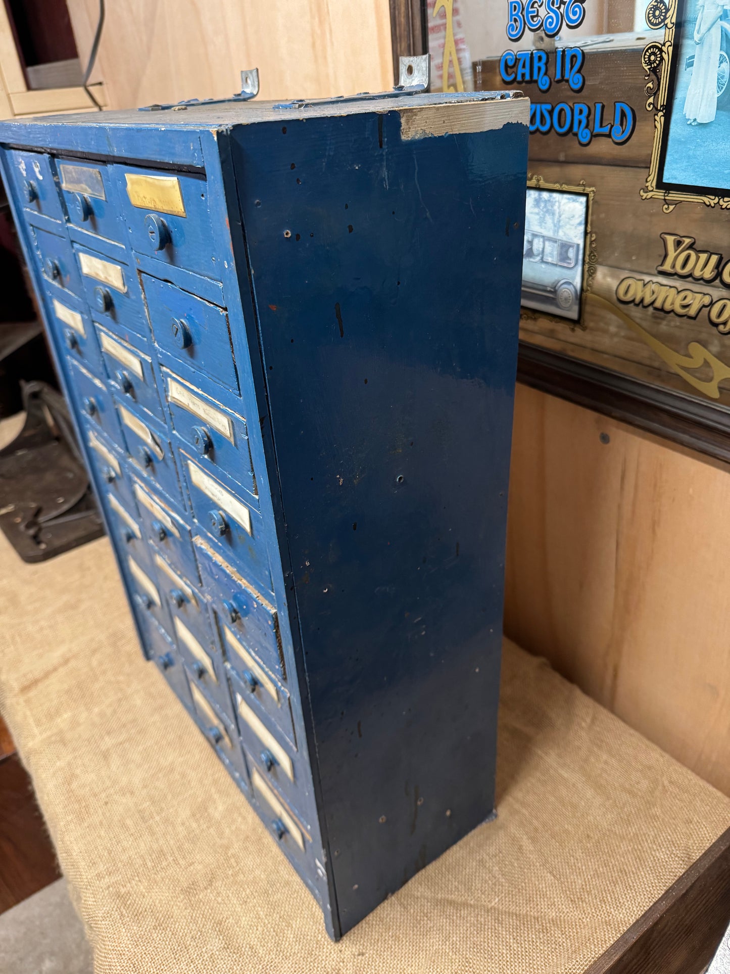 Vintage Blue 24 Drawer Wall Unit