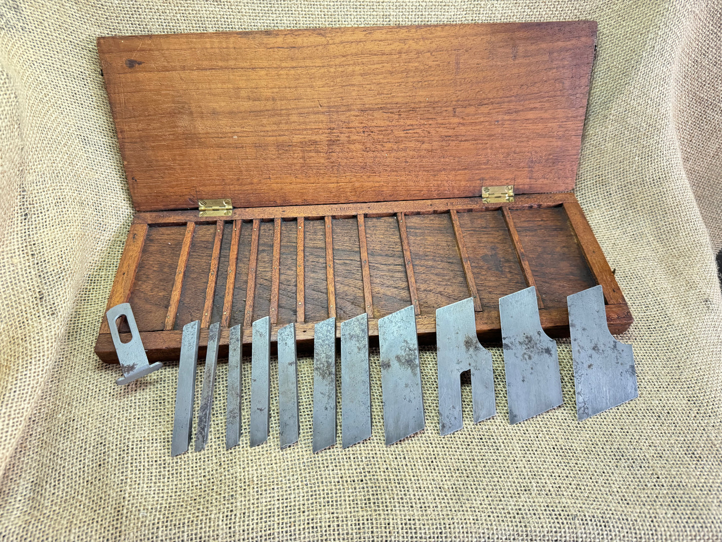 Collection of Stanley No 46 Skew Iron Plough Plane Cutters