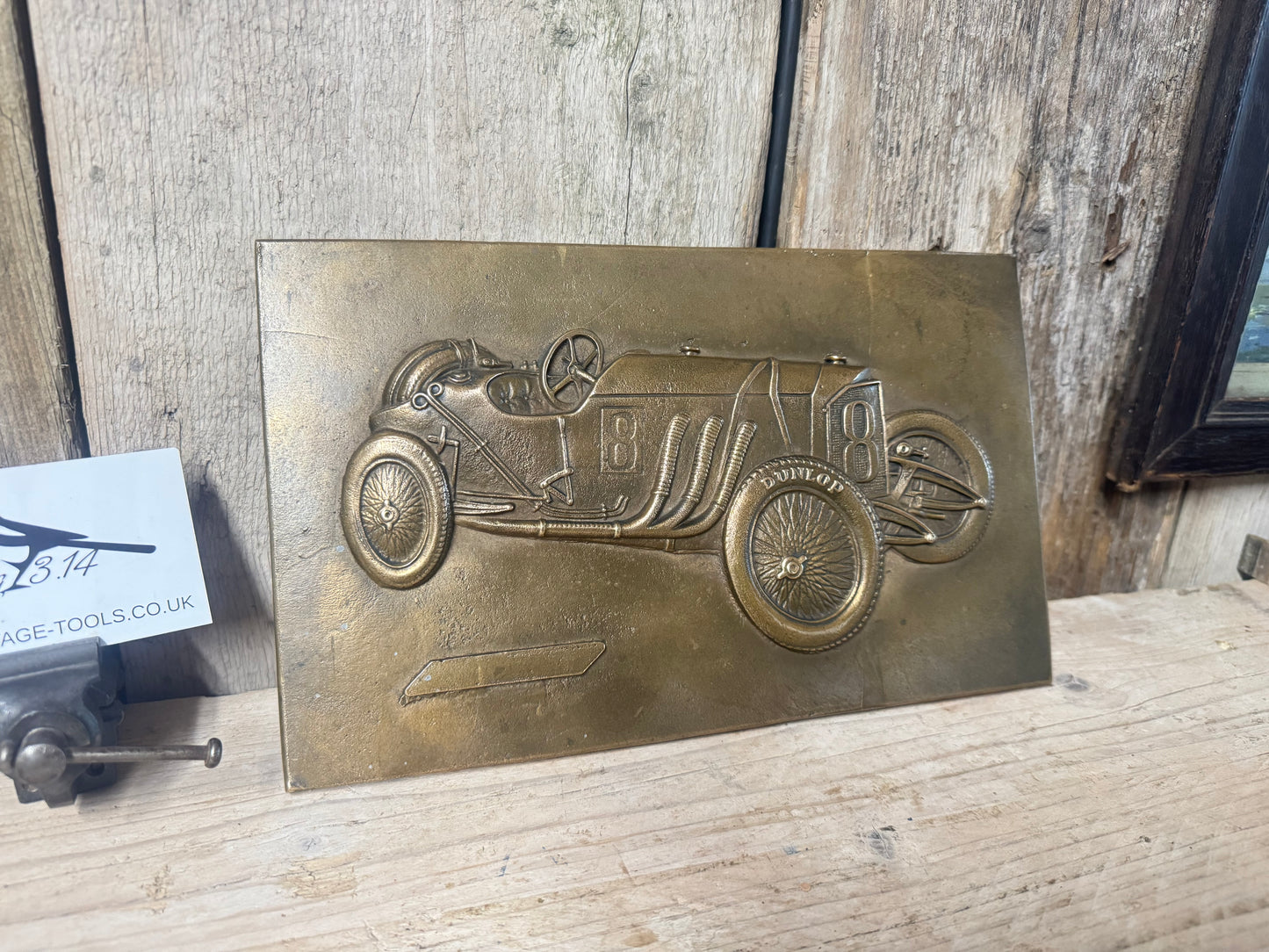 Solid Brass Embossed Wall Plaque Featuring a Mercedes SSK Race Car No 8