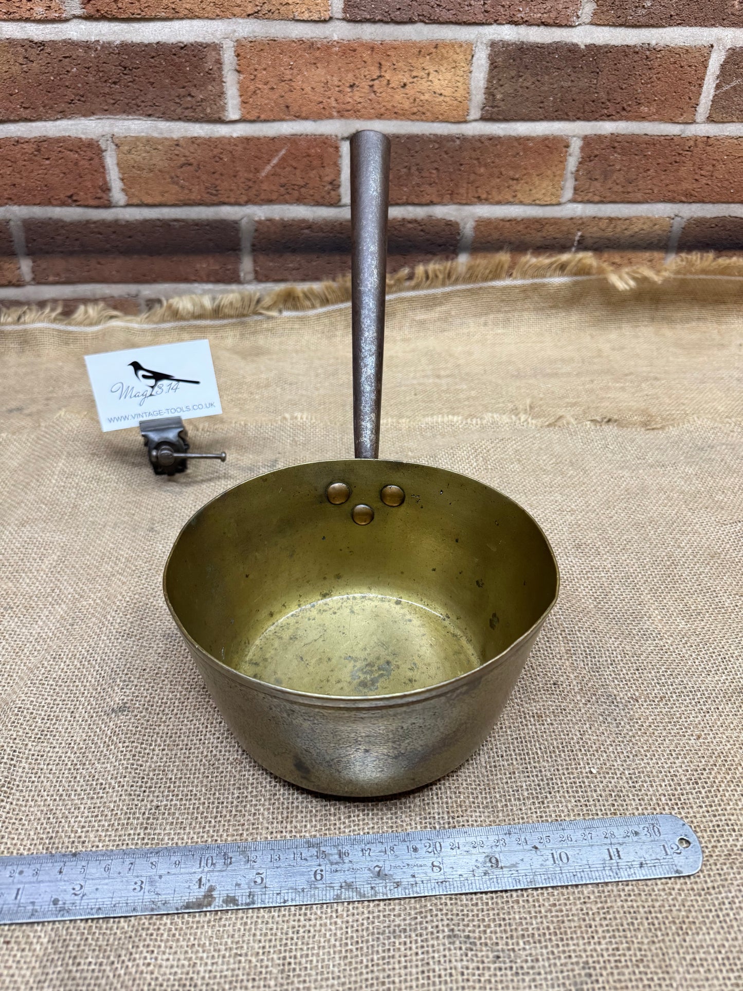 Vintage Brass Pan with Tapered Steel Handle