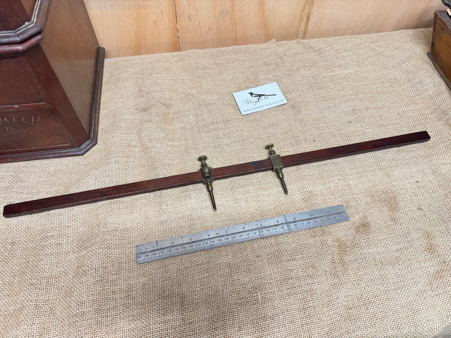 Brass Trammel Points with Rosewood Rail